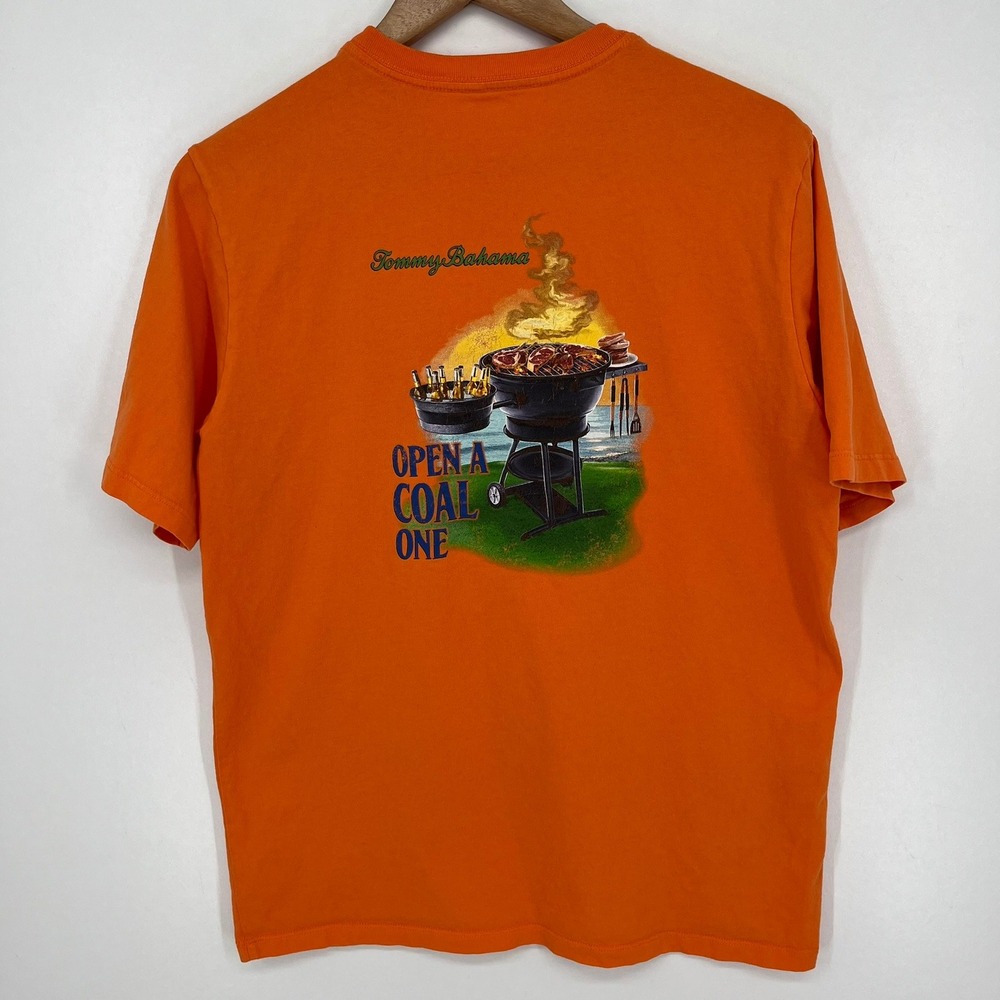 Tommy Bahama Mens Orange Open a Coal One BBQ Graphic Pocket T-Shirt Size S